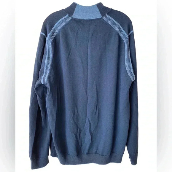 Tommy Bahama Men’s 1/4 Zip 100% Merino Wool Sweater Navy Blue Size XL - Picture 2 of 4